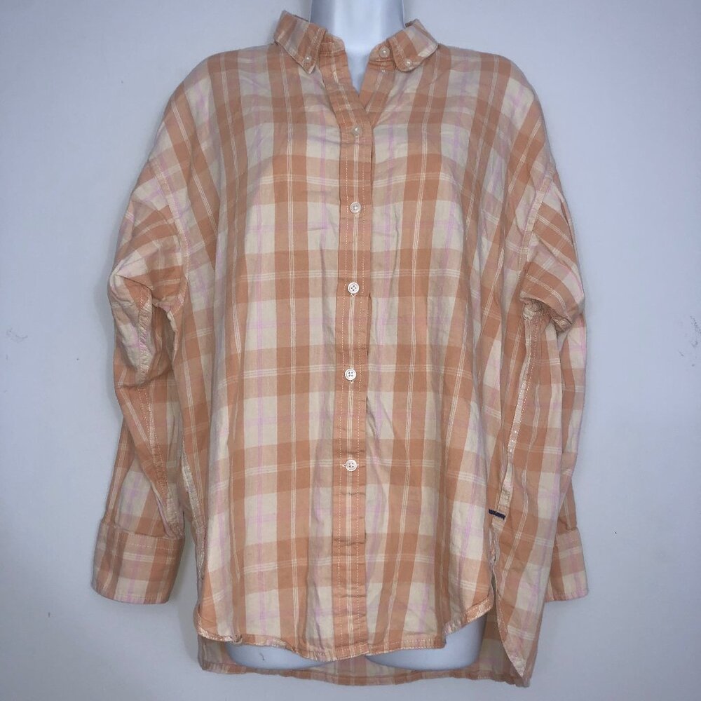 JCrew Flannel Shirt Womens 2 Peach Friday Plaid Relaxed-Fit Featherweight Cotton - Picture 1 of 9